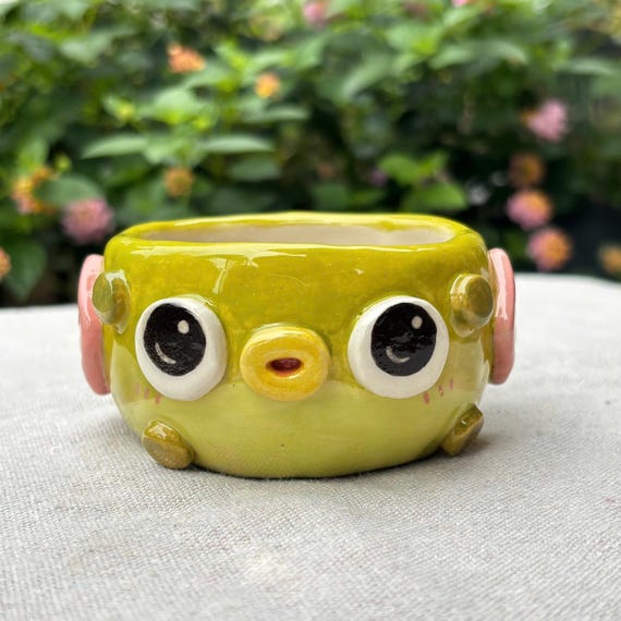 Hand-Painted Puffer Fish Ceramic Mini Mug – Small Succulent Planter, Trinket Bowl