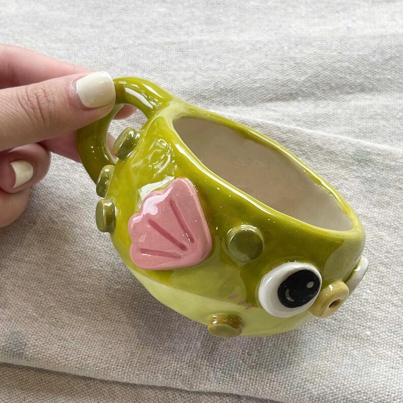 Hand-Painted Puffer Fish Ceramic Mug or Jar – Mini Planter, Trinket Bowl image 7