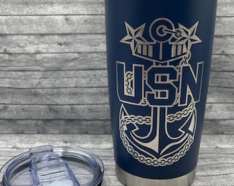 Navy Chief, Senior Chief, or Master Chief Petty Officer 20 oz. Laser Engraved Stainless Steel Tumbler