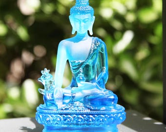 Glass Medicine Buddha Ornaments, Home Living Room, Temple, Tabletop Placement for Worshipping Buddha Statues, Gift for Mom