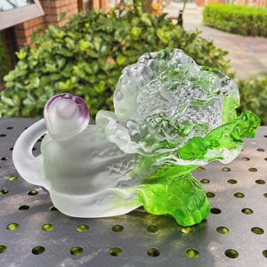 Figura de col china de cristal, escultura de liuli verde y blanco esmerilado, adorno decorativo, regalo de inauguración de casa