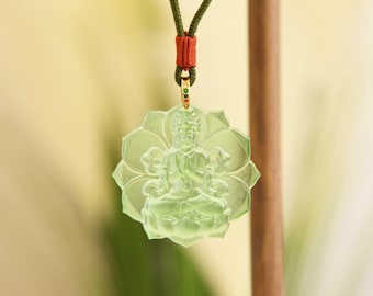 Green Tara Buddha Amulet Pendant: Emerald Green Unisex Charm