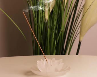Glass Lotus Incense Holder, Small incense Burner, Miniature Incense Holder for Home Use, Gift for Friends