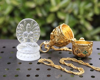 12 Zodiac Guardian Buddha 3D-glashängehalsband med helig påsedoftberlock, andlig amuletthängekollektion