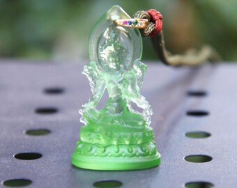 Blessing of Compassion: Green Tara Glass Pendant Necklace - A Spiritual Gift of Protection for Mom & Friends