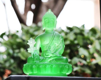 Glass Medicine Buddha, Handmade Glass Buddha Statue, Glass Decoration, Gift for Mom
