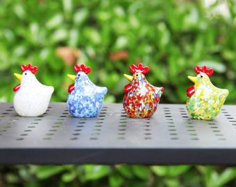 Handmade Glazed Chicken Figurine: Colorful Desktop Ornament, Gift for Mom, Thanksgiving Gift, Glass Chicken Statue