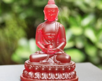 Glass Amitabha Buddha Statue: Handmade Temple Desktop Ornament