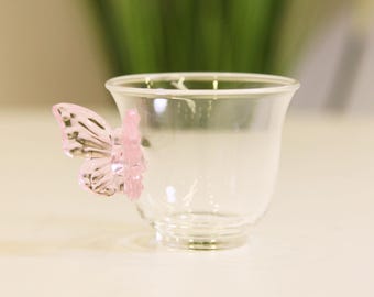 Elegant Butterfly-Embossed Borosilicate Glass Cup with Liuli Glass Handle