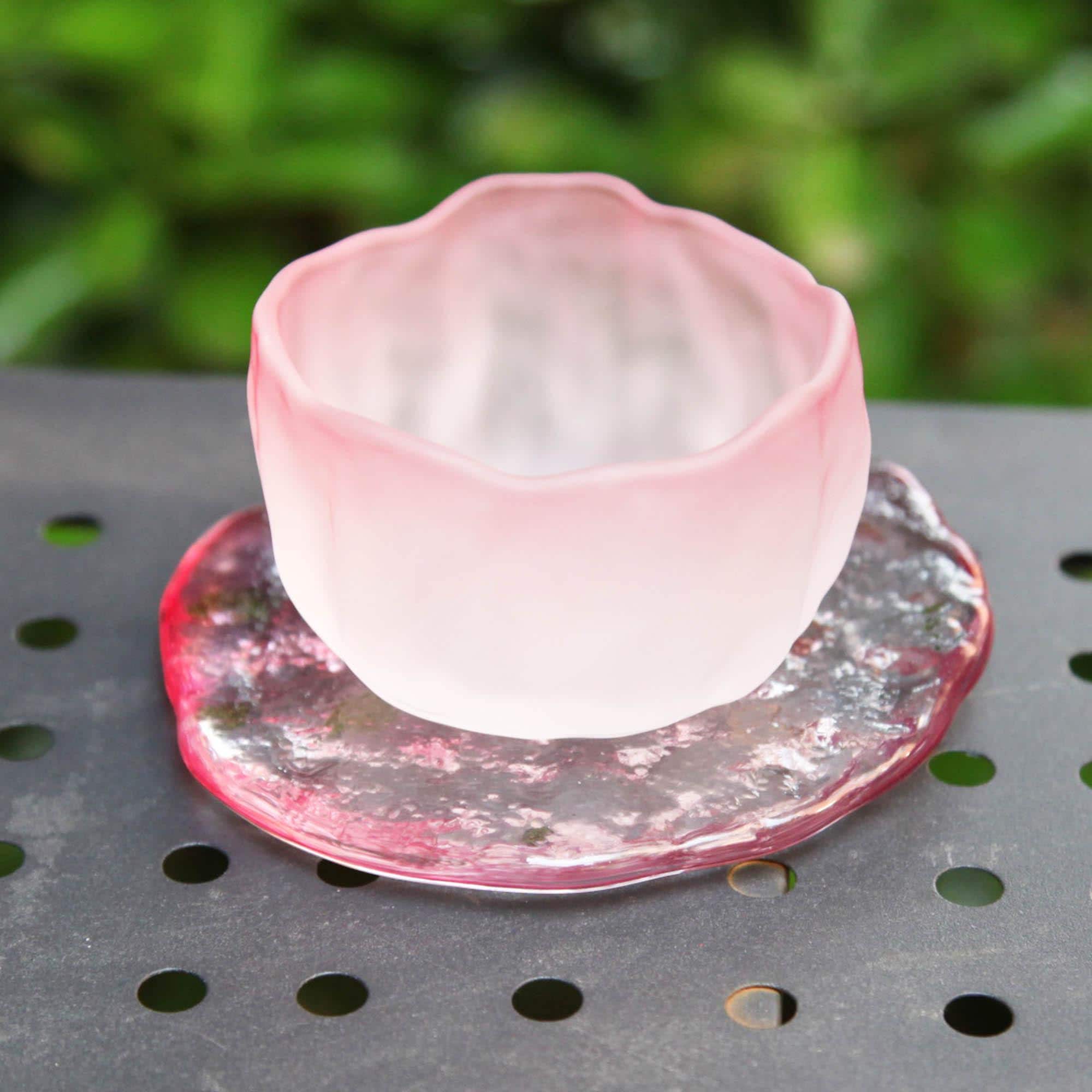 Frozen Blush Petite Liuli Tea Chalice - Iced-Crackle Whisperer's Cup for Women, Handmade Crystal Glass Tea Cup
