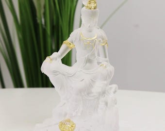 Glass Free Guanyin Buddha, Buddhist Temple Worship, Guanyin Bodhisattva Gold-Plated Buddha Statue, Buddhist Ornaments