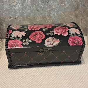Upcycled Wooden Chest with Decoupage Floral Design with Vintage Flair