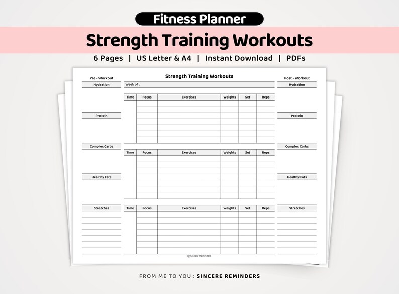 Strength Training Program Template: Workout Meals, Weight Lifting Tracker, Exercise Schedule, Weight Loss Nutrition Log (A4/US Letter PDF) image 1