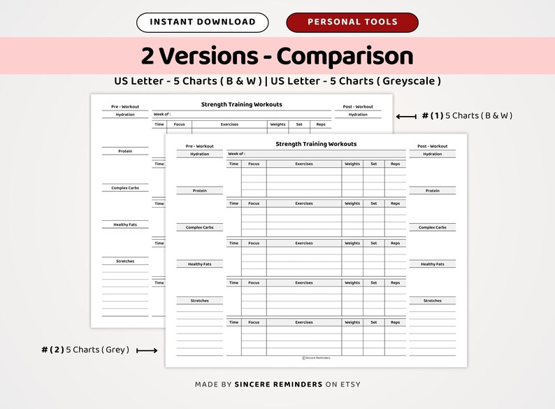 Strength Training Program Template: Workout Meals, Weight Lifting Tracker, Exercise Schedule, Weight Loss Nutrition Log (A4/US Letter PDF) image 5