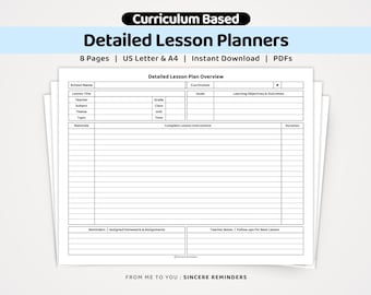 Teacher Lesson Plan Page Template, For Educators & Homeschooling Parents, School Based Curriculum Detailed Lesson Planner (A4/US Letter PDF)