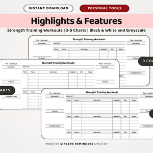 Strength Training Program Template: Workout Meals, Weight Lifting Tracker, Exercise Schedule, Weight Loss Nutrition Log (A4/US Letter PDF) image 2