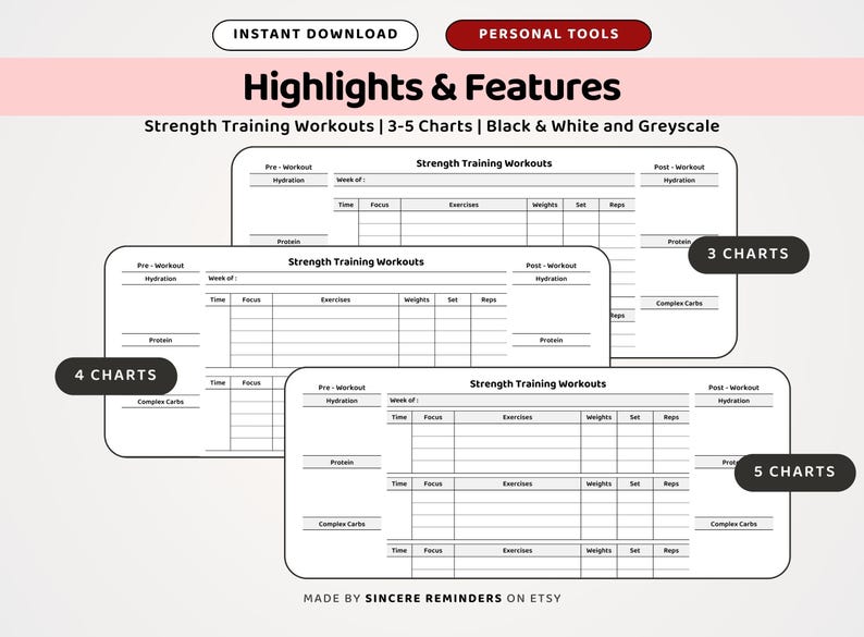 Strength Training Program Template: Workout Meals, Weight Lifting Tracker, Exercise Schedule, Weight Loss Nutrition Log (A4/US Letter PDF) image 2