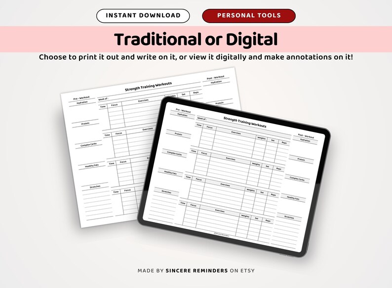 Strength Training Program Template: Workout Meals, Weight Lifting Tracker, Exercise Schedule, Weight Loss Nutrition Log (A4/US Letter PDF) image 4