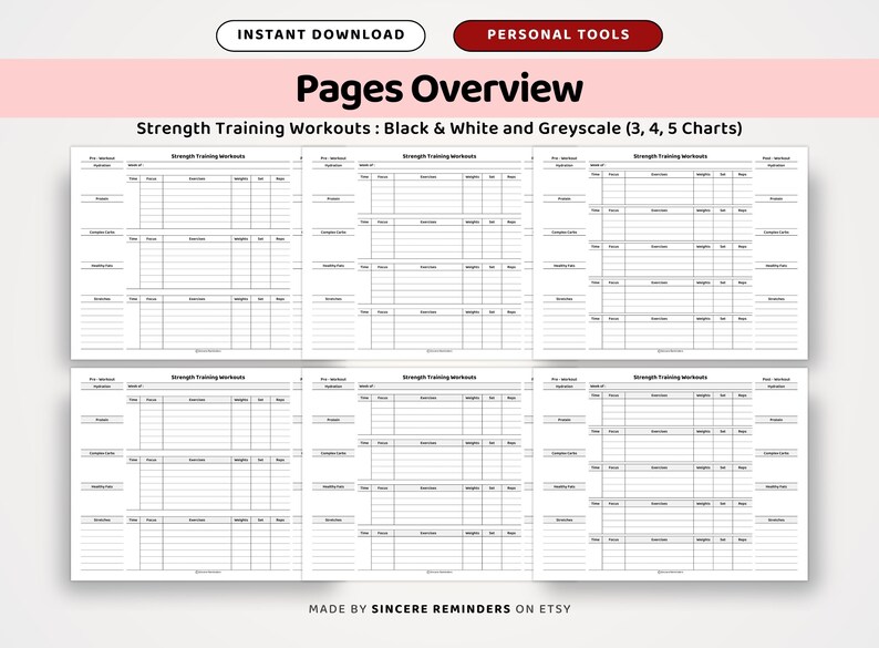 Strength Training Program Template: Workout Meals, Weight Lifting Tracker, Exercise Schedule, Weight Loss Nutrition Log (A4/US Letter PDF) image 3