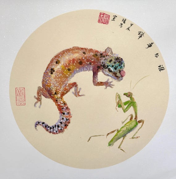 Gecko and praying mantis