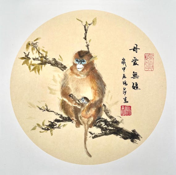 Golden snub-nosed monkey with a baby