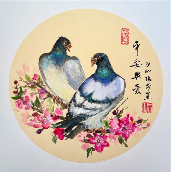 Two pidgeons in plum blossom