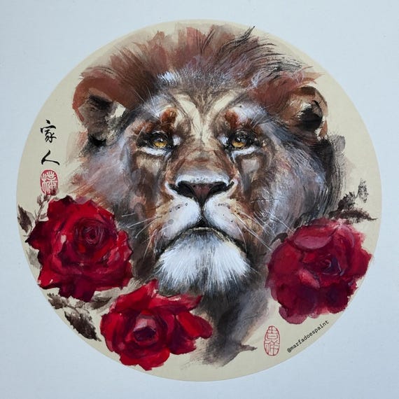 Custom maori lion with roses commission