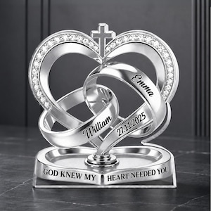 Custom Interlocking Rings Heart Cross Acrylic Plaque, Christian Wedding Couple Ornament