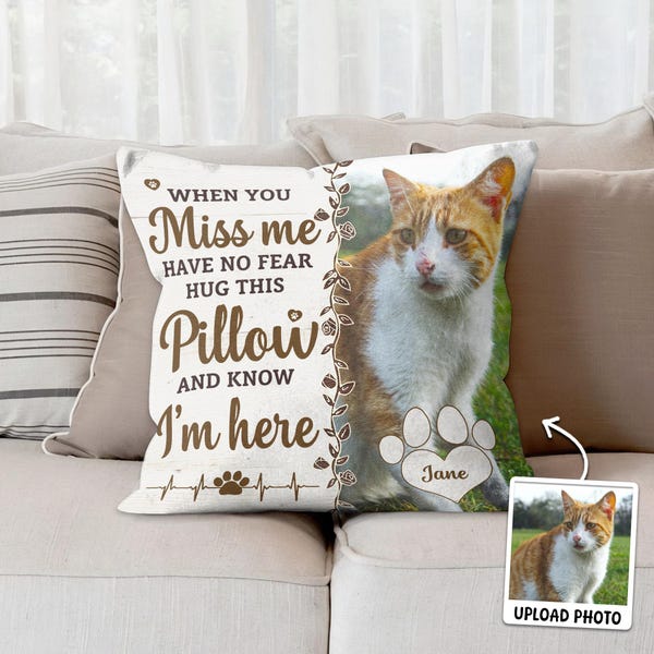 Custom Pet Photo Memorial Pillow, Personalized Cat Loss Gift