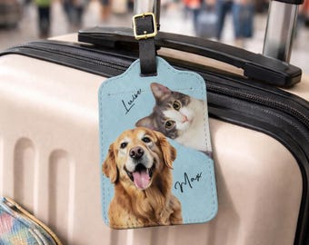 Personalized Pet Photo Luggage Tag, Custom PU Leather Travel Accessory