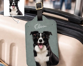 Custom Leather Pet Luggage Tag, Personalized Pet Photo Tag, Engraved Name Travel Accessory, Pet Lover Gift for Dog Owners, Graduation Gift