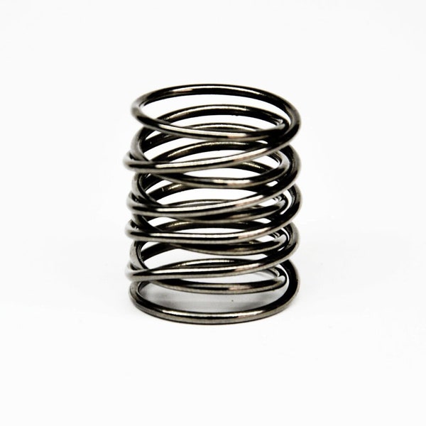Black statement silver ring,  minimalist black ring, gold wrap ring, handmade wraparound wire ring, silver statement ring, big black ring