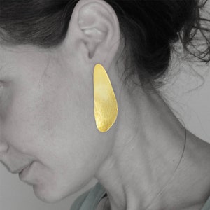 Gold organic earrings, gold petal earring, handmade  24ct gold plated bronze hammered earrings, gift for her