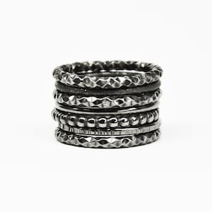black silver stacking rings, stackable rings, mixed silver stack rings set, stacking rings set, stack rings, stackable rings set