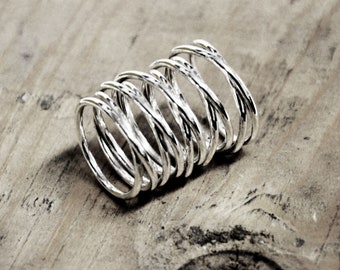 silver wire ring gift for her, silver wire wrapped ring, wide band ring, silver statement ring,  silver armor ring, wraparound silver ring