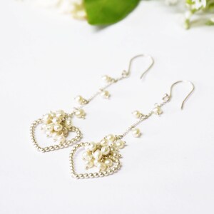 silver pearl bridal earrings, boho pearl wedding earrings, statement earrings, chandelier earrings, unique pearl bridal earrings boho bridal image 6