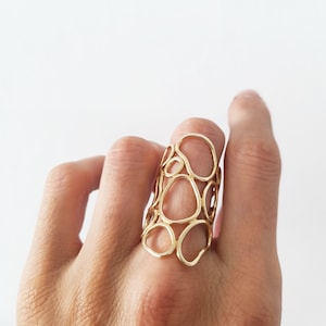 big gold statement ring, shiny gold organic ring, handmade gold ring, GIFT FOR WOMEN, contemporary gold ring, birthday gift for her, for mom