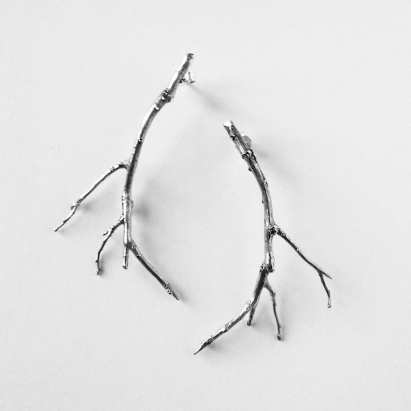 Handmade Sterling Silver Twig Earrings – Organic jewelry design -Branch Jewelry Gift for women