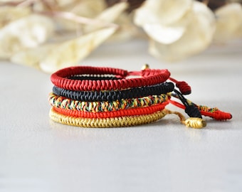 handgemaakte boeddhistische Tibetaanse rode armband, Tibetaanse gevlochten geluksknopen armband, mannen vrouw geweven armband, zwarte meditatie gevlochten armband