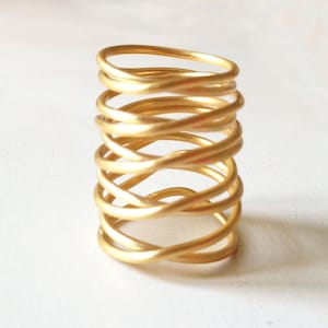 gold statement ring, minimalist gold ring, gold wrap ring, handmade wraparound wire ring, bronze statement ring, big gold wire image 1