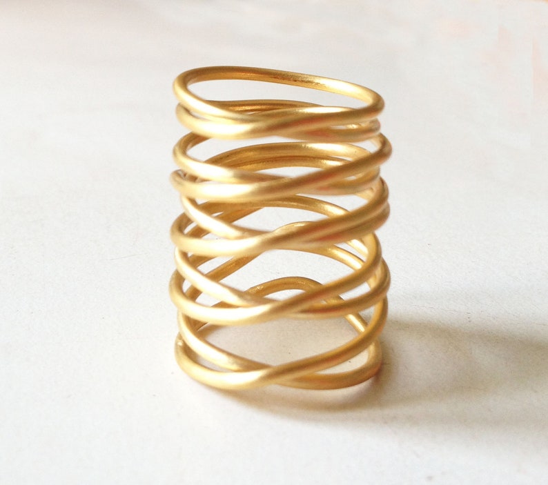 gold statement ring, minimalist gold ring, gold wrap ring, handmade wraparound wire ring, bronze statement ring, big gold wire image 1