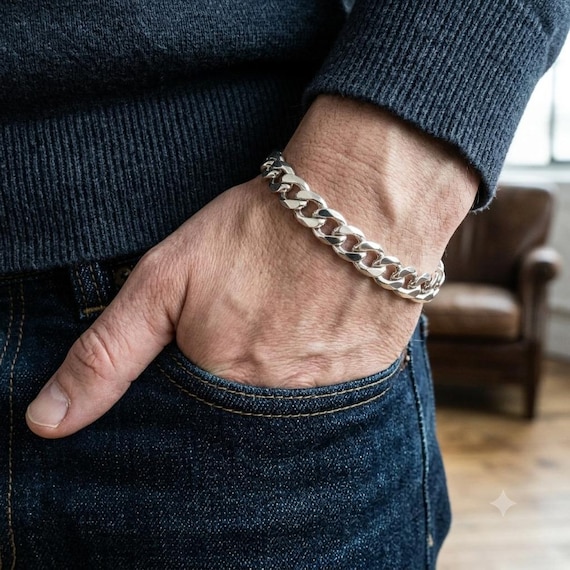 silver925 bracelet メンズ　ブレスレット 8.5mm Solid Sterling Silver 925 Curb Chain Bracelet • Unisex
