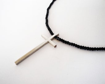 handmade sterling silver cross multifaceted black spinel beads