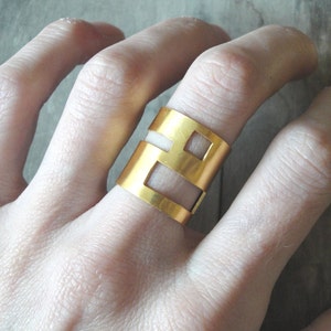 gold statement ring, 24 ct gold plated bronze geometry minimalistic handmade ring, made to order image 4