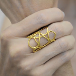 gold organic minimal ring - 24K gold plated sterling silver ring   gold statement ring statement jewelry, circle ring, birthday gift for her