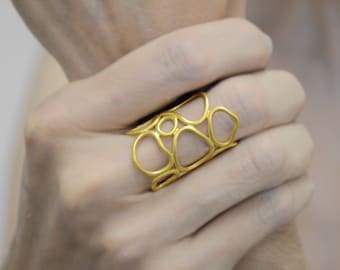 gold organic ring - 24K gold plated sterling silver ring -  gold statement ring - statement jewelry, circle ring, minimal ring, gift for her