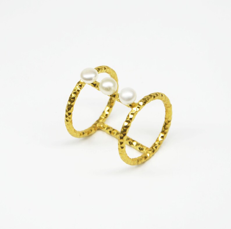 Gold Statement Ring Gold Pearl Ring Gold Plated Silver Ring Etsy