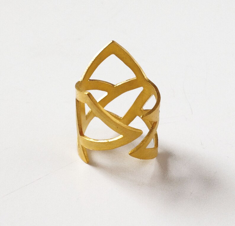 gold statement ring, gold geometry ring, architectural ring, gold plated bronze ring, adjustable ring, geometry ring, gold minimalist ring image 3