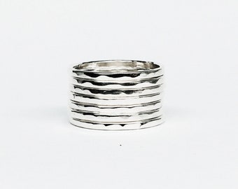 minimal sterling silver 925 stacking rings set, stackable textured rings, hammered silver stack rings, simple stackable rings gift set of 7