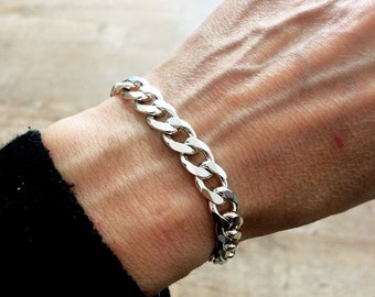 thick solid sterling silver 925 curb chain bracelet •  unisex chunky silver chain bracelet • mens silver statement bracelet  •  gift for her